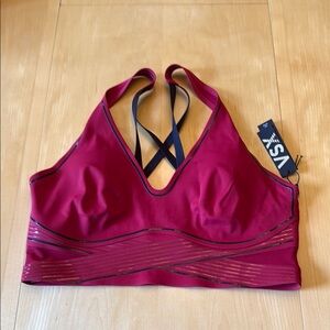 Victoria's Secret Red and Black Sports Bra with Strappy Design